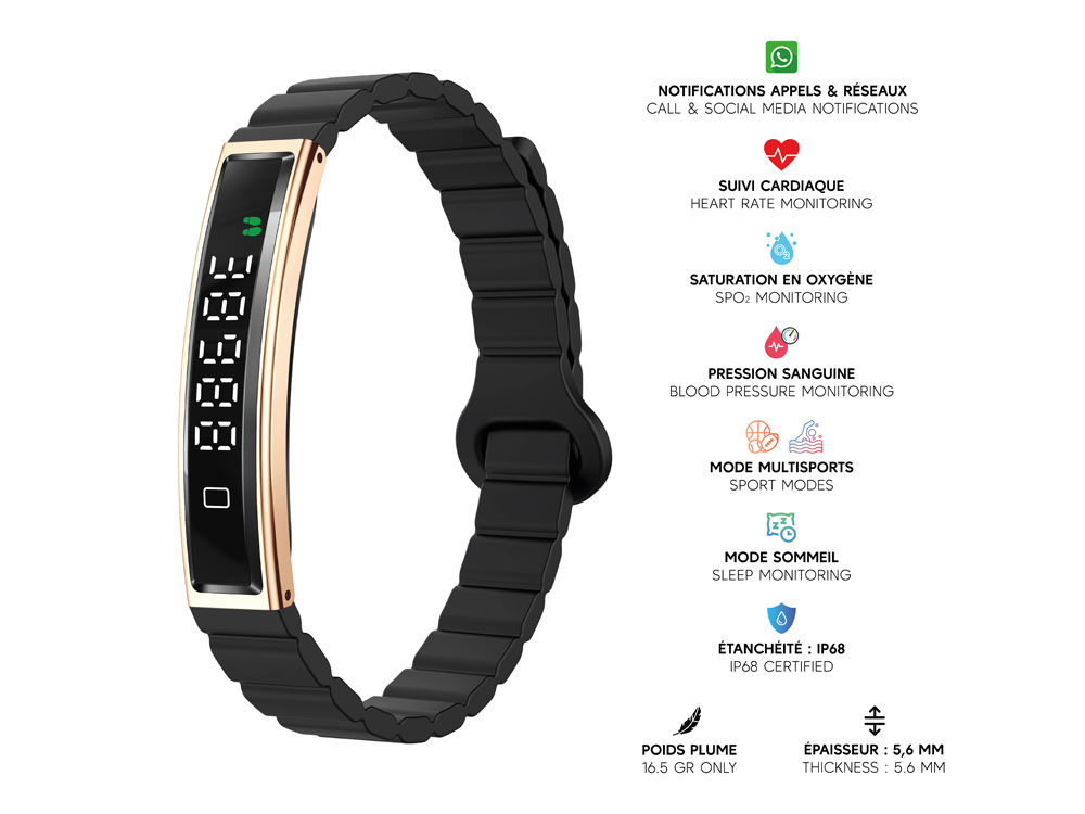 Bracelet connecté EKO-Thin - Noir (Bracelet en silicone)