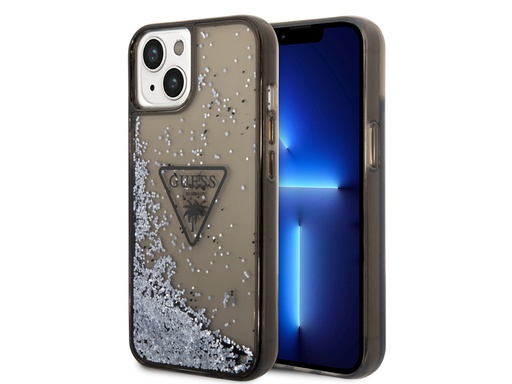 [H4655] Coque Guess Glitter Palm à paillettes flottantes pour iPhone 14 Plus - Noire translucide (Noir)