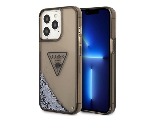 [H4662] Coque Guess Glitter Palm à paillettes flottantes pour iPhone 14 Pro - Noire translucide (Noir)