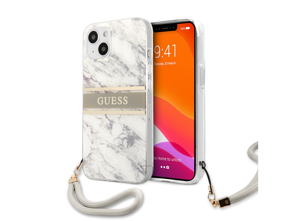 Coque Guess Marble Strap avec lanière nylon pour iPhone 13 Mini