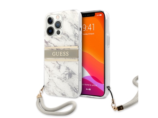 [H3058] Coque Guess Marble Strap avec lanière nylon pour iPhone 13 Pro (Gris)