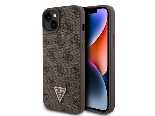 [H46399] Coque Guess Triangle Strass 4G pour iPhone 15 Plus (Marron)