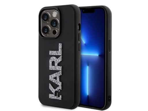 [H66618] Coque Karl Lagerfeld 3D Rubber Karl Glitter pour iPhone 15 Pro (Noir)