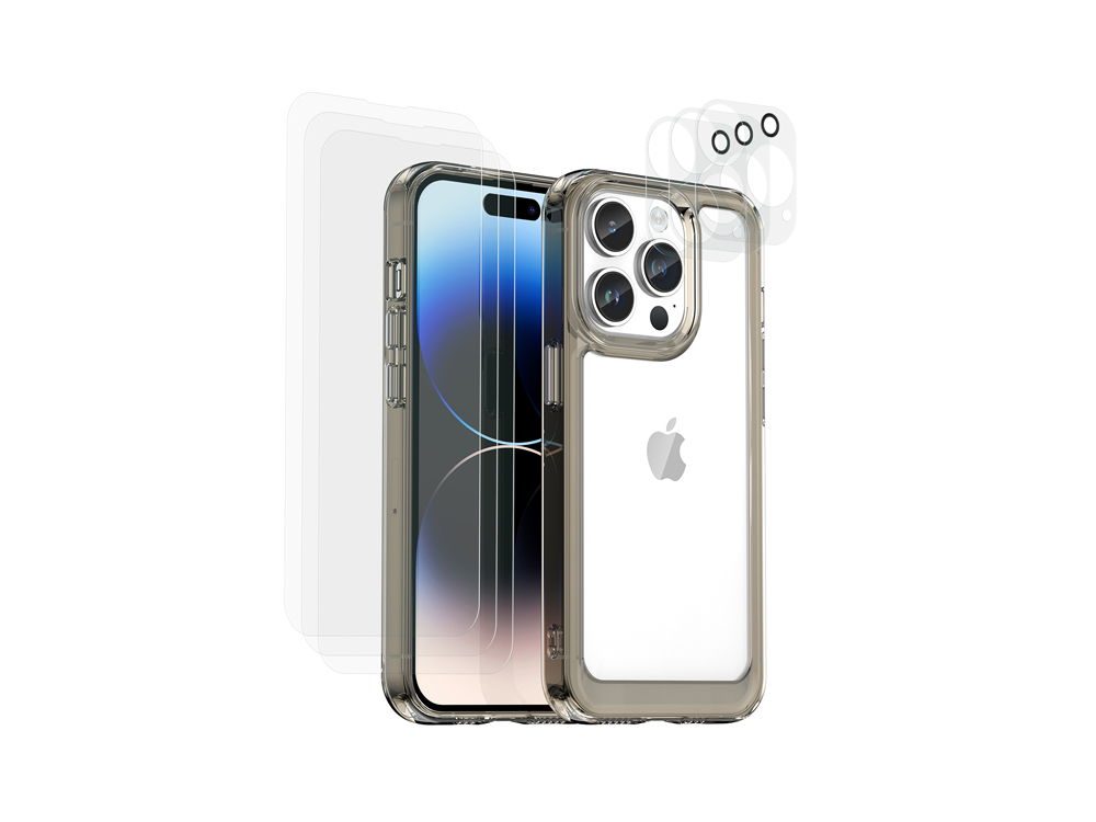 Coque Shockproof avec 6 vitres de protection pour iPhone 14 Pro