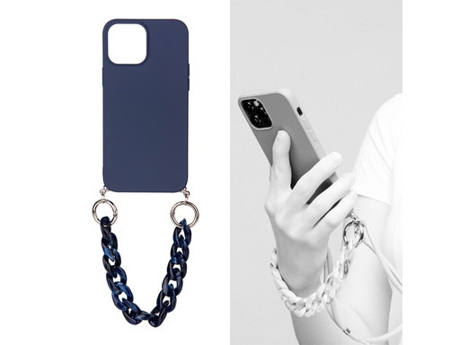 [TTE896] Coque avec cordon nylon et chaine pour iPhone 13 Pro Max (Bleu)