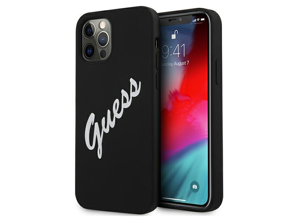 GUESS - Coque Silicone Vintage bleu fuchsia pour iPhone 12 & 12 Pro