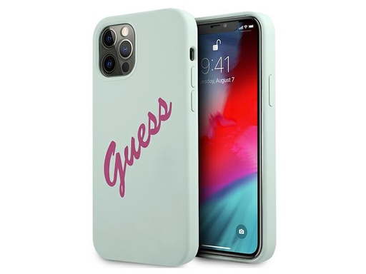 [L230] GUESS - Coque Silicone Vintage bleu fuchsia pour iPhone 12 Pro Max (Bleu / Fuchsia)