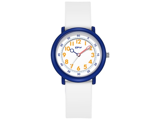 [TK175] Montre enfant étanche à quartz - Modèle Flex - Blanche/Bleue (Blanc / Bleu)