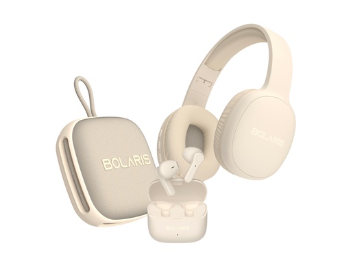 [Y035] Pack Audio 3-en-1 Bolaris Bluetooth - Casque Enceinte TWS (Beige)