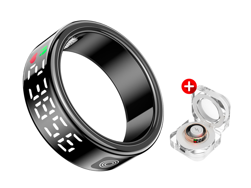 Bague connectée Eko avec écrin cristallin - Modèle Diana - Coloris Noir - Taille S