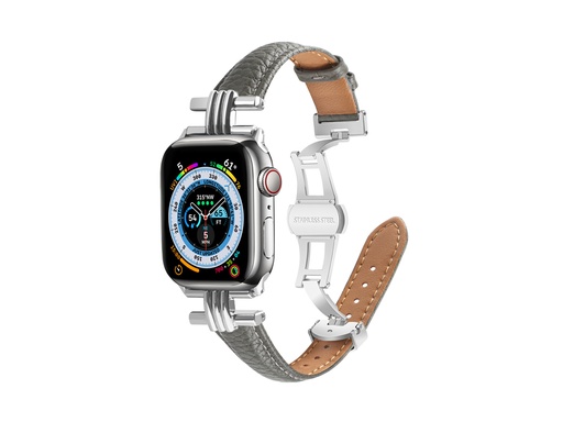 [TTE1063] Bracelet cuir à boucle déployante pour Apple Watch 38/40 et 41mm (Gris)