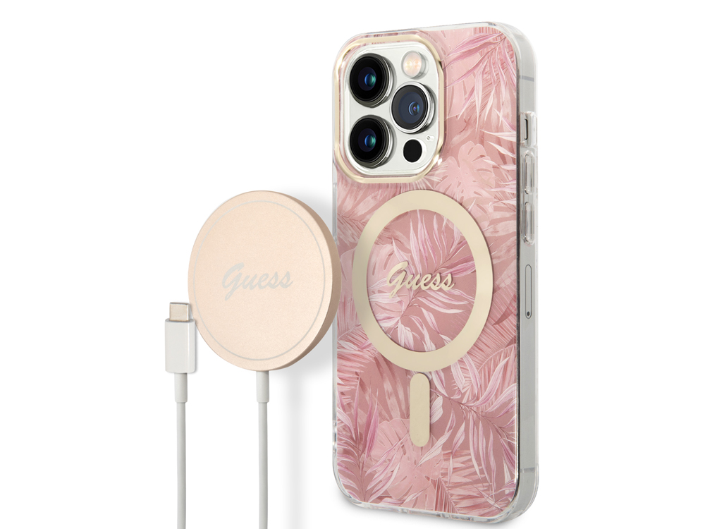 Bundle Chargeur 15W Guess Magsafe + Coque Magsafe Jungle Kaki pour iPhone 14 Pro Max
