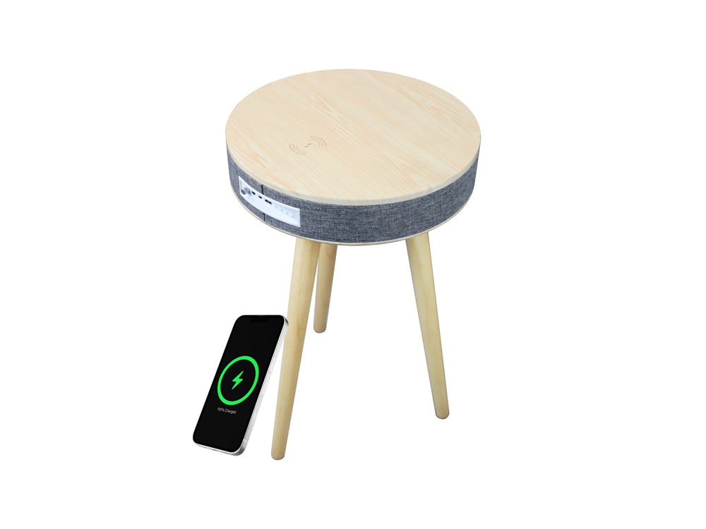 Table d'appoint en bois avec système audio Bluetooth et charge sans fil Bolaris - Modèle Budapest