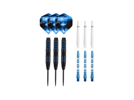 [B149] Jeu de 3 fléchettes professionnelles à pointe acier 22gr - Modèle Typhoon (Bleu)