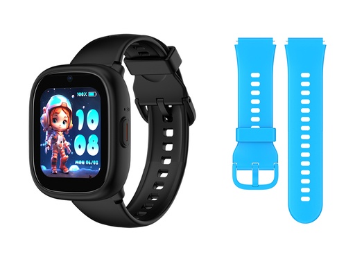 [FFE662] Montre connectée enfant 4G GPS LAGENIO - Coloris Noir avec bracelet bleu (Noir / Bleu)