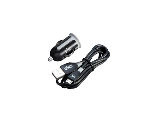 [EKO-0434] Kit 2 en 1 chargeur voiture USB noir 1A avec câble micro-usb