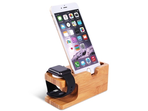 [TTE797] Socle de chargement 2en1 en bambou pour Apple Watch et iPhone