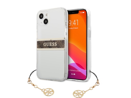 [H3393] Coque Guess Stripe Charm avec breloque pour iPhone 13 Mini - Marron