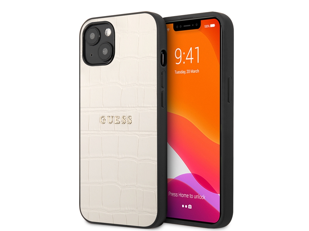 Coque Guess PU Croco pour iPhone 13 - Beige