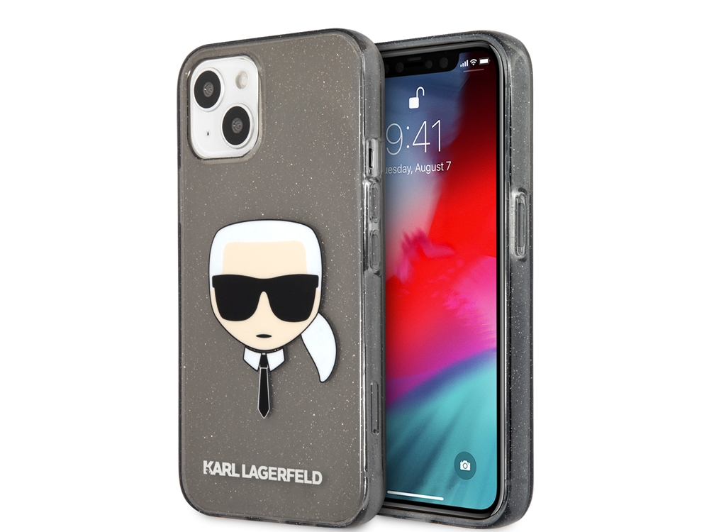 Coque Karl Lagerfeld translucide pailletée Karl pour iPhone 13 Mini - Noire