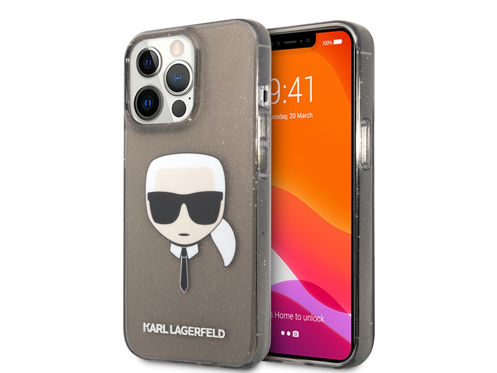 Coque Karl Lagerfeld translucide pailletée Karl pour iPhone 13 Pro - Noire