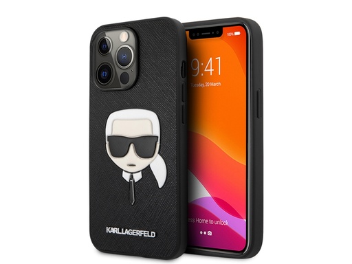 [H7636] Coque Karl Lagerfeld Saffiano Karl pour iPhone 13 Pro - Noire