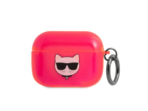 [H9328] Protection Karl Lagerfeld translucide Choupette pour Airpods Pro - Fuchsia
