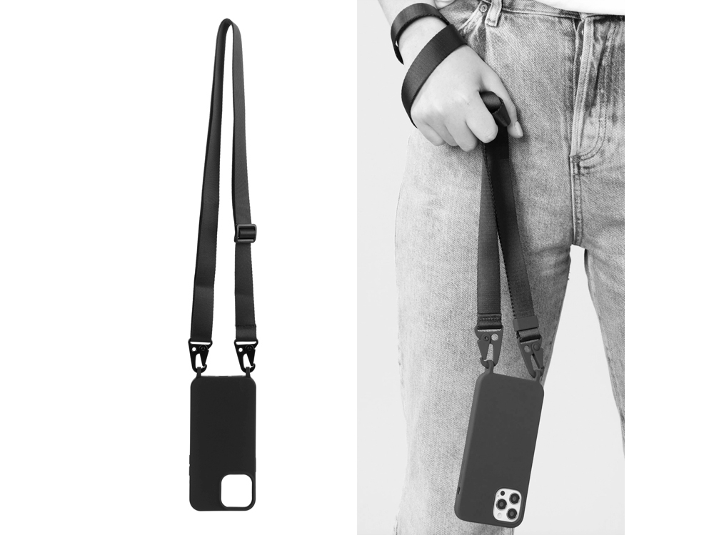 Coque avec lanière mousqueton pour iPhone 12 et iPhone 12 Pro - Noire