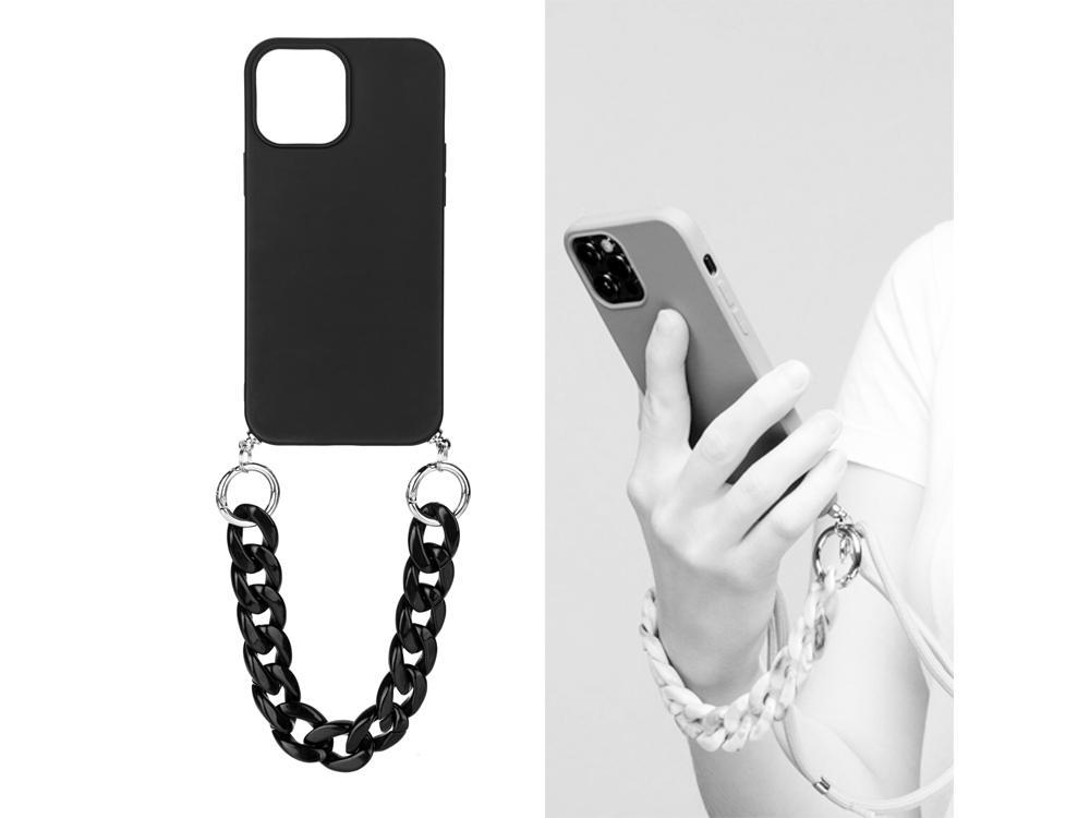 Coque avec cordon nylon et chaine pour iPhone 12 Pro Max - Noire