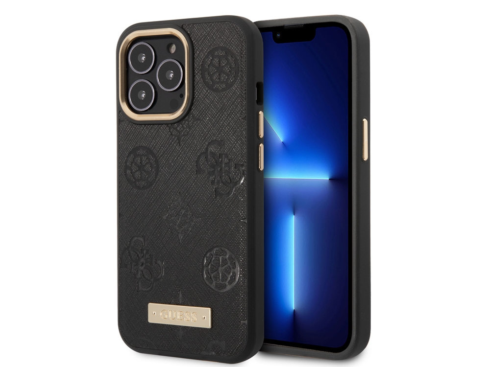 Coque Guess PU Magsafe Peony Metal Plate pour iPhone 13 Pro Max - Noire