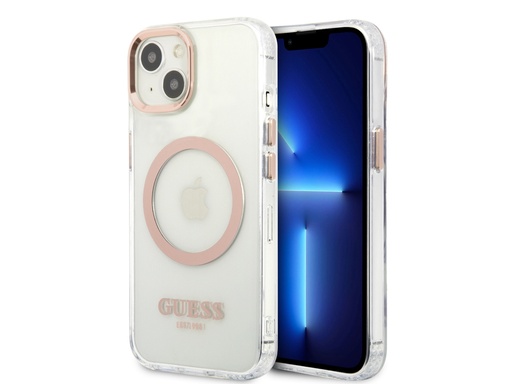 [H7145] Coque Guess TPU Magsafe Gold Outline pour iPhone 13 - Transparente