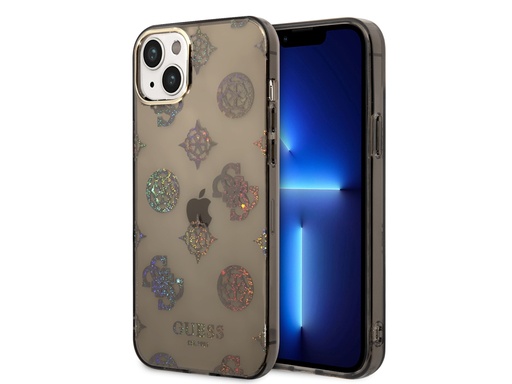[H4495] Coque Guess TPU Peony pour iPhone 14 Plus - Noire translucide