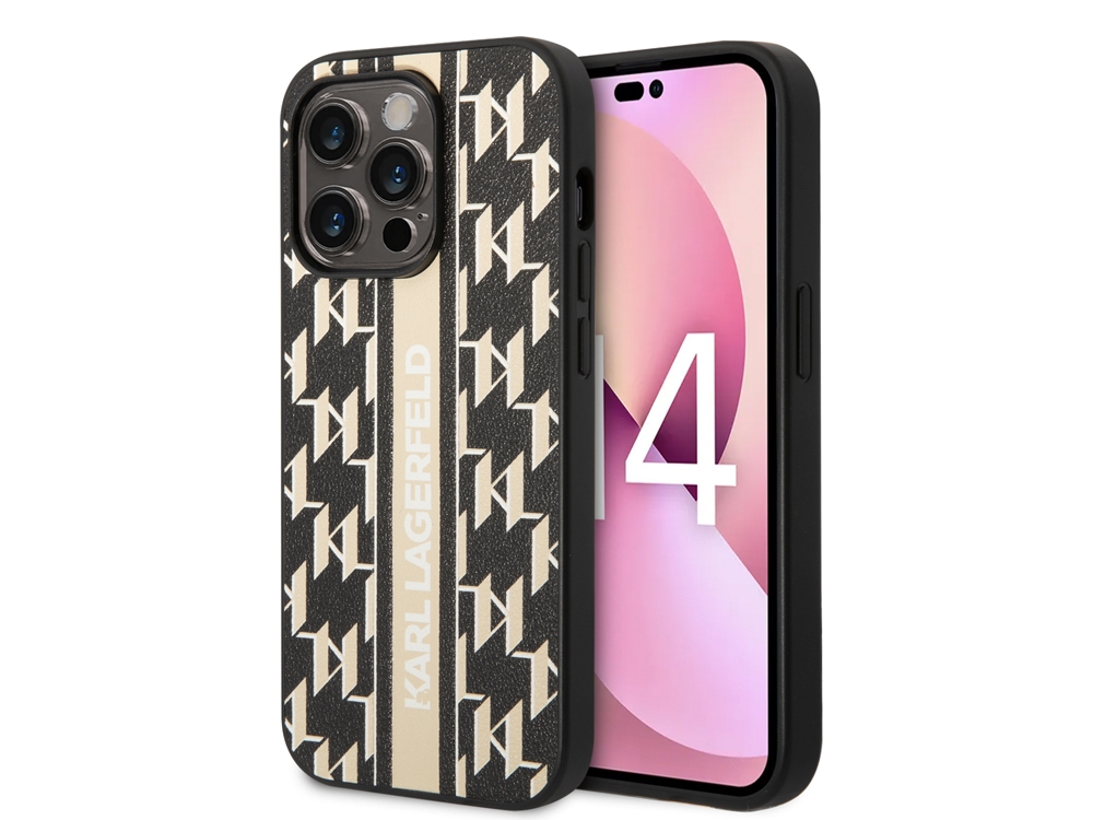 Coque Karl Lagerfeld PU Monogram Stripe pour iPhone 14 Pro Max - Crème