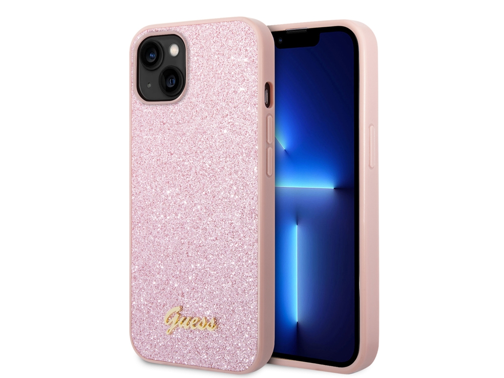 Coque Guess TPU Glitter Script pour iPhone 14 Plus - Rose