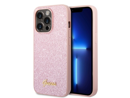 [H5065] Coque Guess TPU Glitter Script pour iPhone 14 Pro - Rose