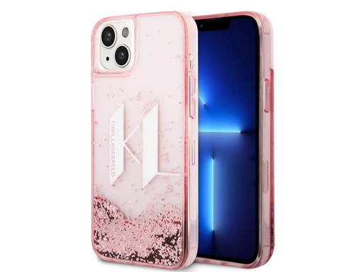 [H5650] Coque Karl Lagerfeld Glitter KL à paillettes flottantes pour iPhone 14 Plus - Rose