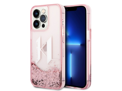 [H5667] Coque Karl Lagerfeld Glitter KL à paillettes flottantes pour iPhone 14 Pro Max - Rose