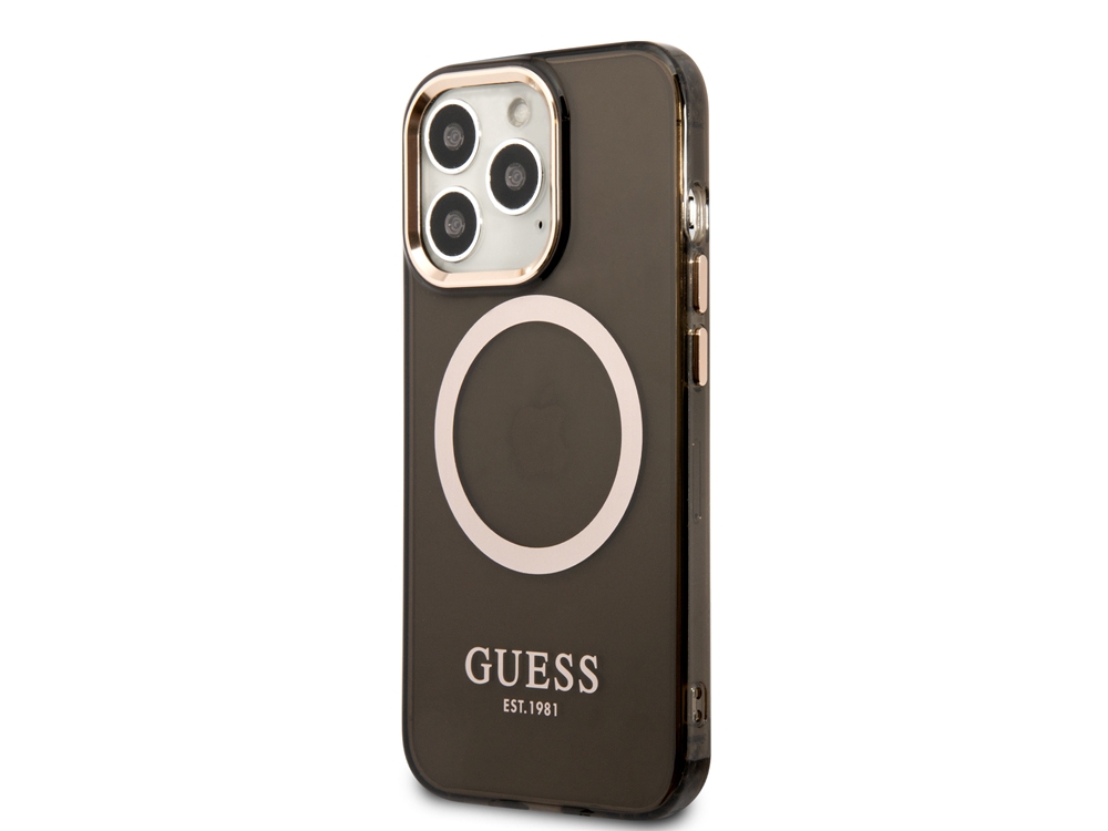 Coque Guess TPU Magsafe Gold Outline pour iPhone 14 Pro Max - Noire translucide