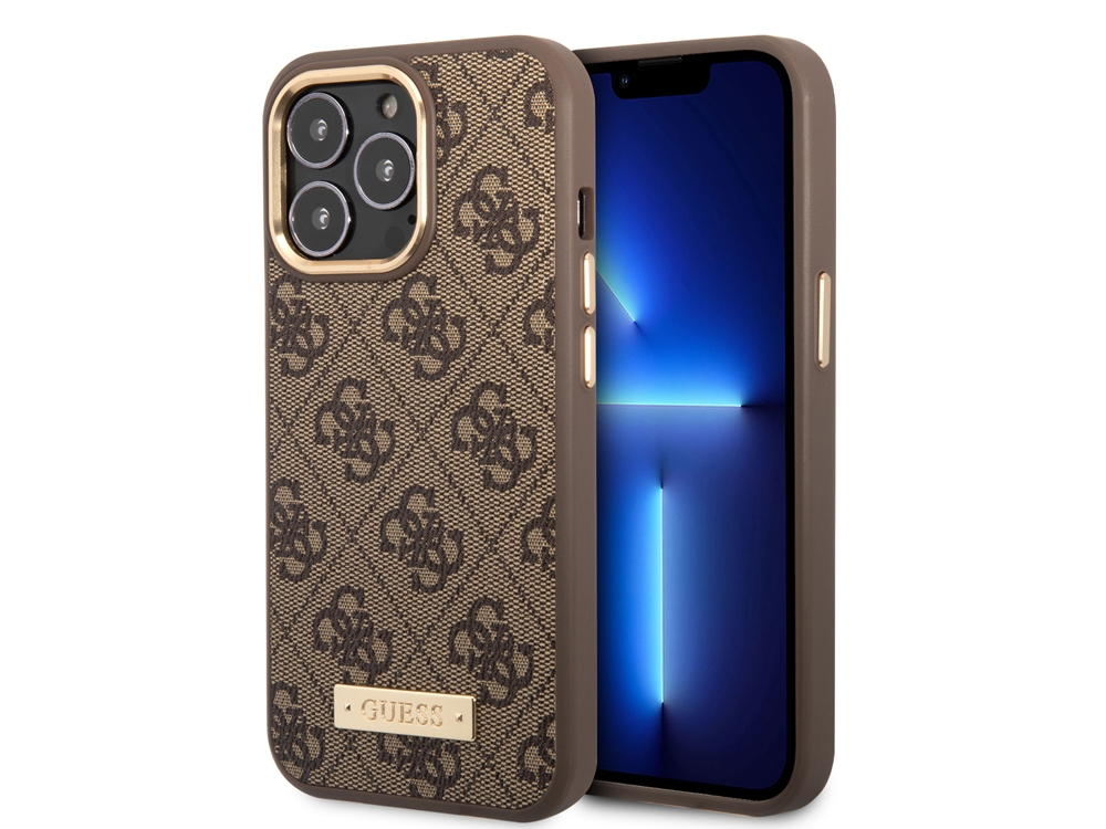 Coque Guess PU Magsafe 4G Metal Plate pour iPhone 14 Pro - Marron