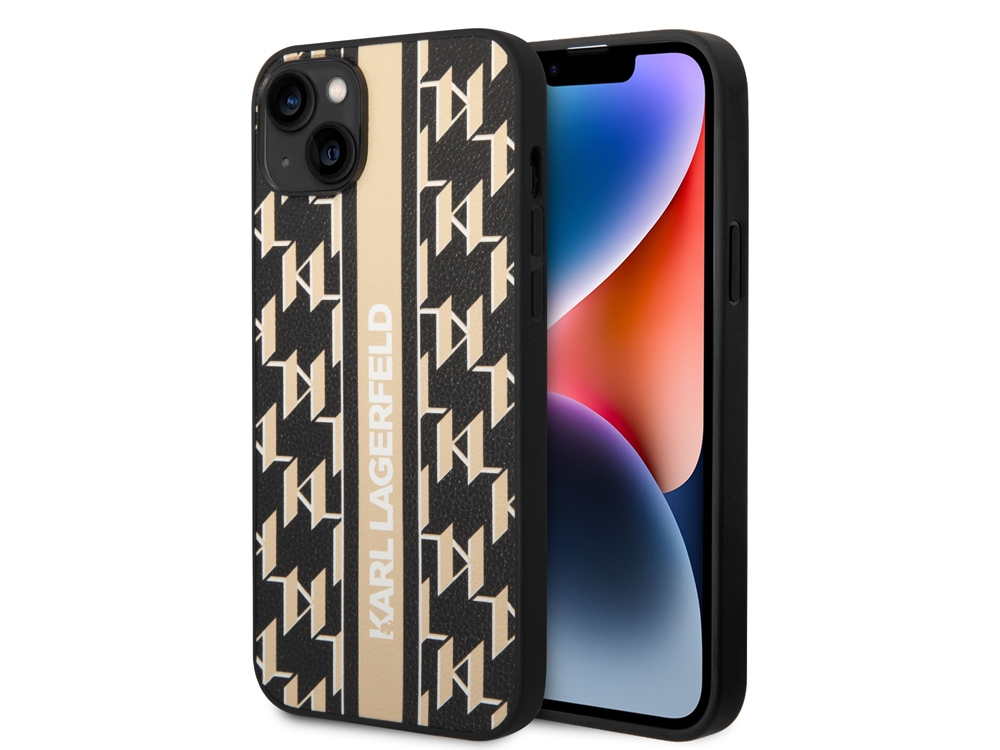Coque Karl Lagerfeld PU Monogram Stripe pour iPhone 14 Plus - Crème