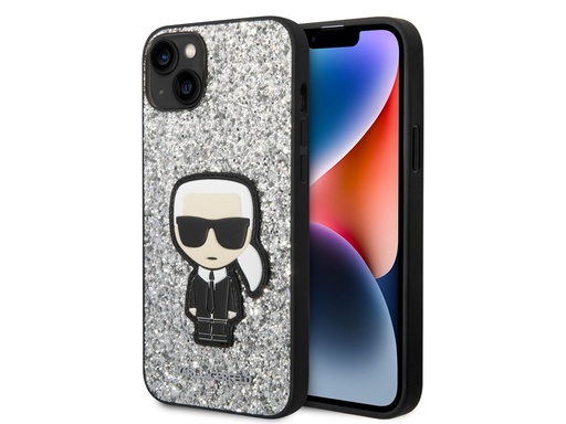 [H7402] Coque Karl Lagerfeld Glitter Flakes Ikonik pour iPhone 14 Plus - Argent