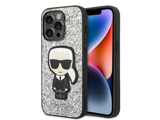 [H7419] Coque Karl Lagerfeld Glitter Flakes Ikonik pour iPhone 14 Pro - Argent