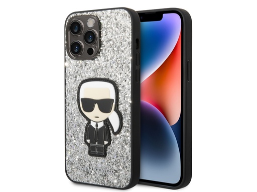 [H7426] Coque Karl Lagerfeld Glitter Flakes Ikonik pour iPhone 14 Pro Max - Argent