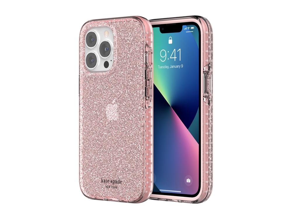 Coque Kate Spade Pink Translucent Glitter pour iPhone 13 Pro - Rose
