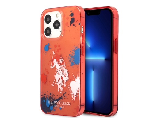 [H3459] Coque U.S Polo ASSN. Splatter Double Horse pour iPhone 14 Pro Max - Rouge