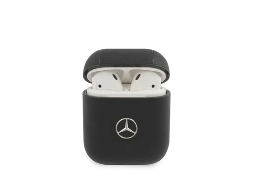 [H6795] Protection Mercedes en cuir véritable pour Airpods 1 et 2 - Noire