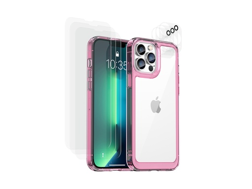 [TTE1006] Coque Shockproof avec 6 vitres de protection pour iPhone 13 Pro Max - Rose