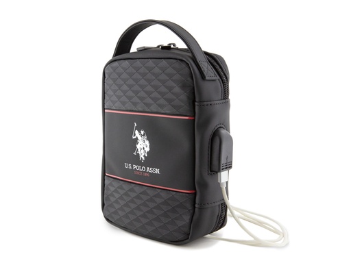 [H15388] Sacoche de voyage USB U.S. Polo - Modèle Middle Stripe - Noire
