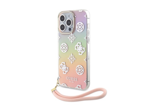 [H52840] Coque Guess TPU Peony avec dragonne pour iPhone 15 Pro - Translucide