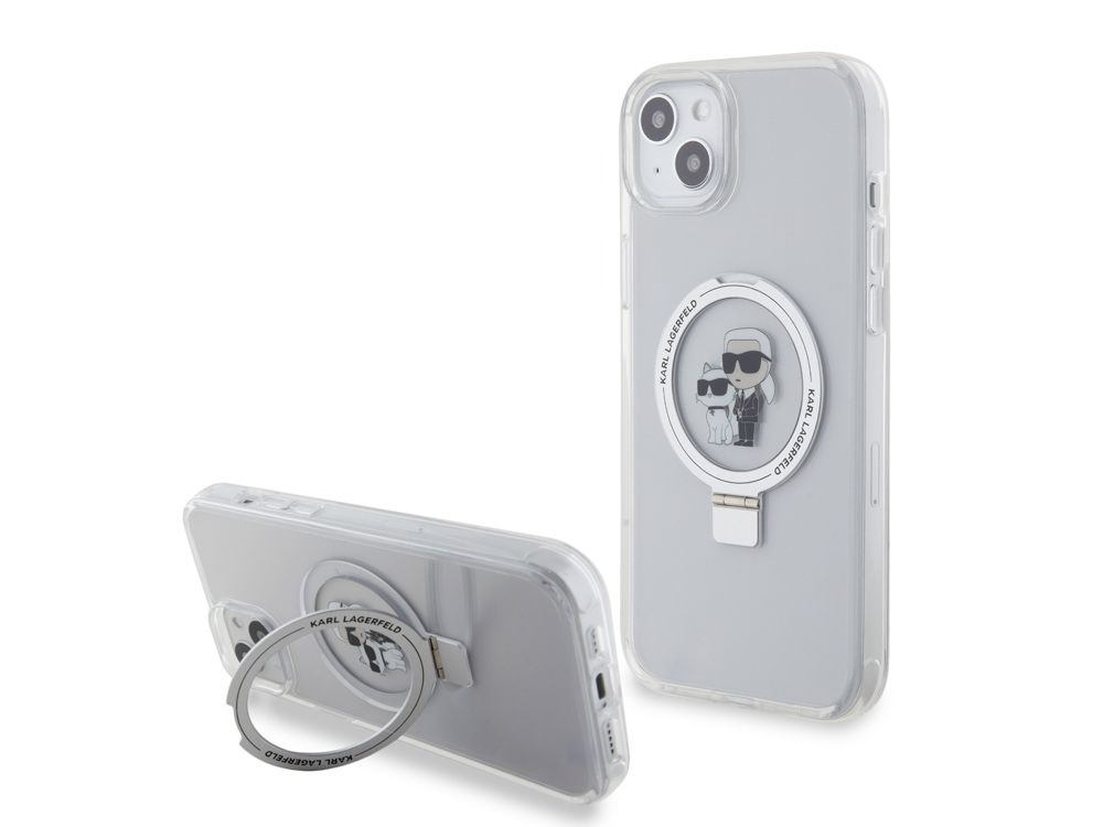 Coque Karl Lagerfeld TPU Ring Stand Magsafe Karl et Choupette pour iPhone 15 Plus - Transparente